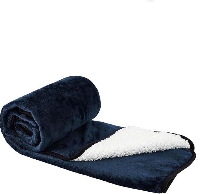 HOW'S MY HOUSE Heated Blanket Throw 50" x 60", Electric Blanket with 12 Time Settings & 6 Heating Levels, OverHeat Protection, Flannel Sherpa Super Cozy with ETL Certification, Blue