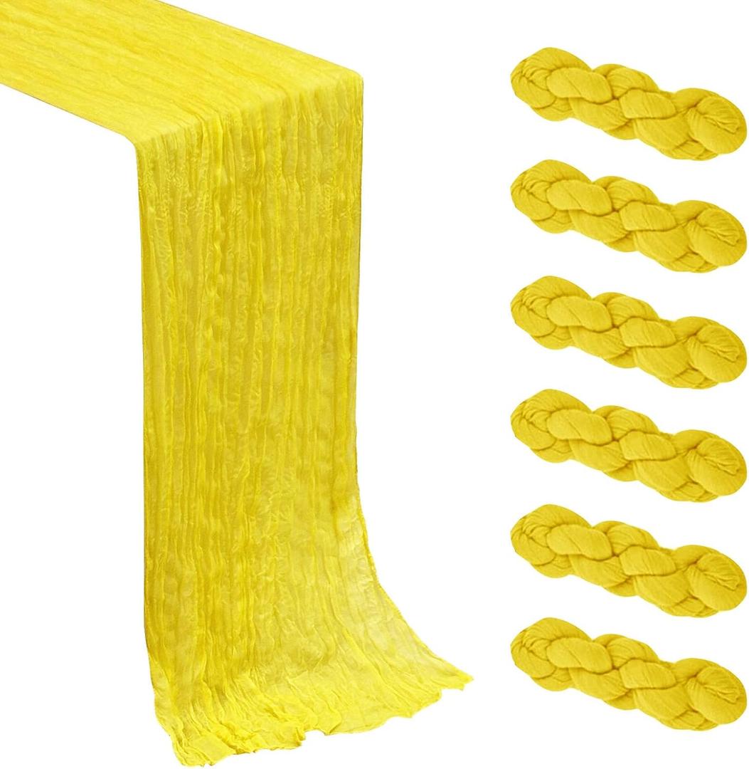 6Pack Yellow Cheesecloth Table Runner Boho Gauze Cheese Cloth Table Runners Sheer Yellow Table Runners for Wedding Party Baby Shower Birthday Home Decor
