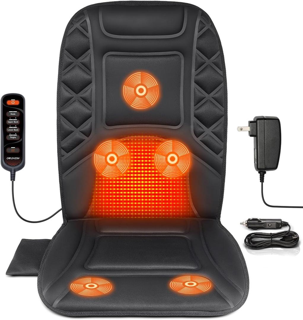 CARSHION 47.2” Long Seat Cushion with Heat for Back and Thighs, Heated Seat Covers in 2 Intensities, Black Mesh Seat Warmer in PU Leather Case, Gift for Father Day and Mother Day