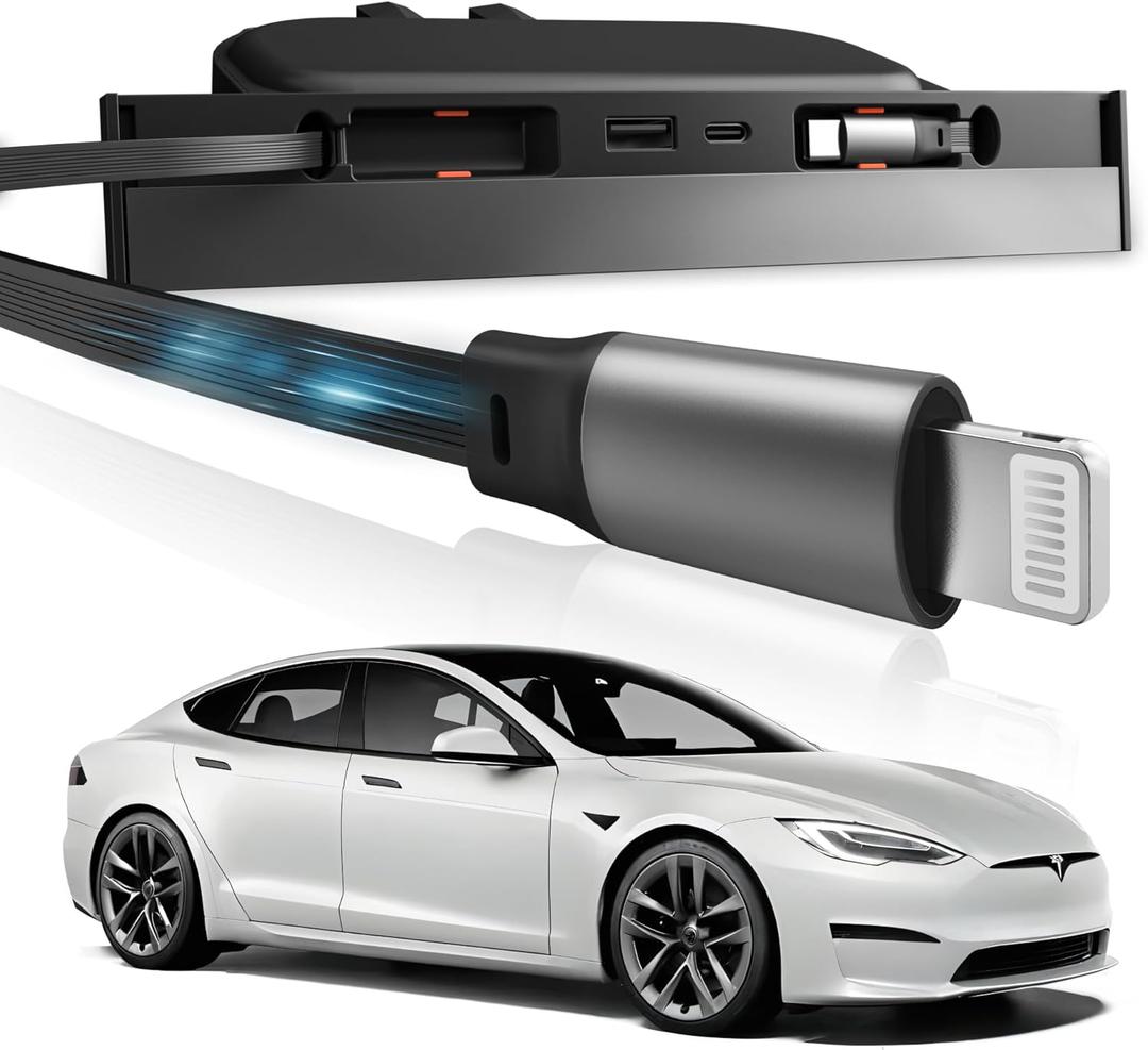 Tesla Car USB Hub - Fast Charger for Model Y, Model 3 - Waterproof Multi-Port Retractable Docking Station - 100% Fit Center Console (2021-2024)
