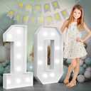 imprsv Marquee Numbers Large 10th-Birthday Decorations: 3ft Light Up Number 10 Birthday Decoration for Boy Girl Ten Year Old Birthday Decor Party Backdrop Anniversary Cardboard Big Mosaic Number 10 (White)