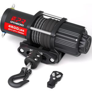 OPENROAD 4500 lb ATV/UTV Winch,12V Towing Off-Road Electric UTV Winch with 1/4"50' Synthetic Rope,Wireless Remote and Rubber Stopper (4500lb with Synthetic Rope), 4500lb Black