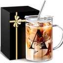 2 x Initial Extra Large Glass Drinking Cup With Lid Straw Boss Gifts For Women Cute Customized Mug Gift For Her Iced Glass Tumbler Cup Retirement Gift Must Haves For Women Apartment Essentials