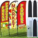 Buryeah 3 Pack 12ft Fresh Produce Farmers Market Feather Flags Banners Advertising Sign Fresh Produce Flag with Flag Pole Ground Stake Portable Bag for Food Advertising Vegetable Business(Red)