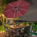 EliteShade USA 10-Year-Non-Fading 9ft Market Patio Umbrella, Commercial Grade Table Sun Umbrella with 80 Solar LED Lights, Crank Open, Windproof & UPF 50+ UV Protection for Garden, Deck, Pool, Backyard, Burgundy