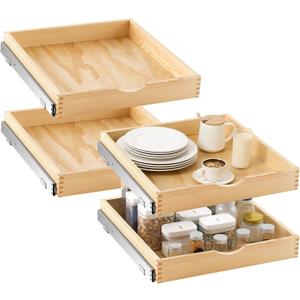 Sintuff 4 Pack Wooden Pull out Tray Cabinet Organizer Gentle Close Roll out Shelves for Kitchen Cabinets Fully Assembled Slide Pantry Shelves (21'' X 21'')