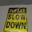 Kichwit Please Slow Down Sign, 16 Inch x 12 Inch/28 Inch High, Double Sided Aluminum Reflective Slow Down Sign with Metal Stakes