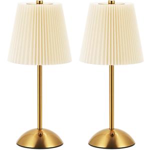 2-Pack Cordless Rechargeable Table Lamp 3-Color Dimmable Touch Control, 3000mAh Battery Operated Portable Light Beige Fabric Shade for Bedroom, Living Room, Office, Nursery, Bathroom