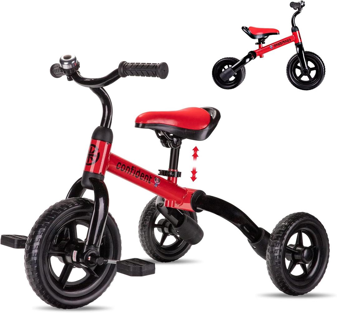 YGJT 3 in 1 Tricycle for Toddlers Age 2-5 Years Old, Folding Kids Balance Bike with Adjustable Seat and Removable Pedal, Toddler Bike Ride-on Toys for Infant, Gifts for Baby Boys Girls Birthday(Red), Large