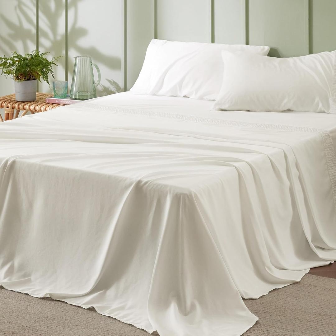 Bedsure King Size Sheets Set - 4 Pieces Soft King Sheets - Breathable & Cooling - Hotel Luxury - Easy Care Polyester Microfiber Bedding for Women, Men, Ivory