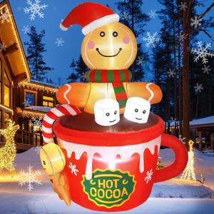 Gardentime 6FT Christmas Gingerbread Man Inflatables Outdoor Decoration Hot Cocoa Cup Cute Giant Xmas Blowups with Builtin LED Lights for Holiday Indoor Yard Lawn Garden Outside Home Décor