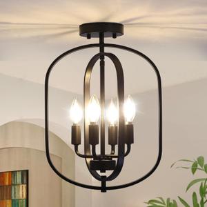 Black Semi Flush Mount Ceiling Light Fixture, Modern Close to Ceiling Light Fixtures Ceiling Mount, Dimmable Foyer Kitchen Lighting Fixtures Ceiling Lights for Bedroom, Hallway, Laundry Room, Entryway