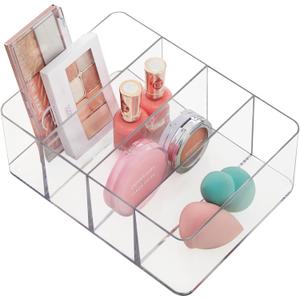 STORi 4-Compartment Clear Plastic Organizer, Rectangular Divided Makeup and Vanity Storage Bin, Use Upright for Eyeshadow Palettes, Made in USA, 3 Pack