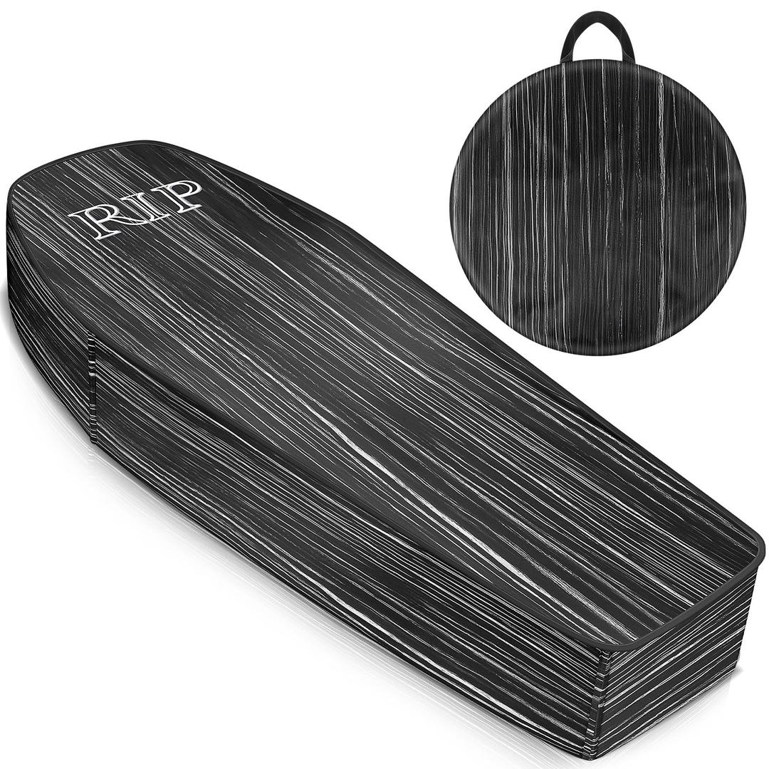 Liliful Halloween Cemetery Pop up Coffin With Lid, 60 Inch Collapsible Prop Life Size, Scary Fake Fabric for Graveyard, Halloween Decoration, Lawn, Party, House (Wooden, 1 Pcs)