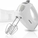 OVENTE 5-Speed Corded Electric Hand Mixer with Stainless Steel Whisks, Compact Portable Design with Snap-On Storage Case,150W Lightweight Handheld Mixer for Baking & Cooking, White HM151W
