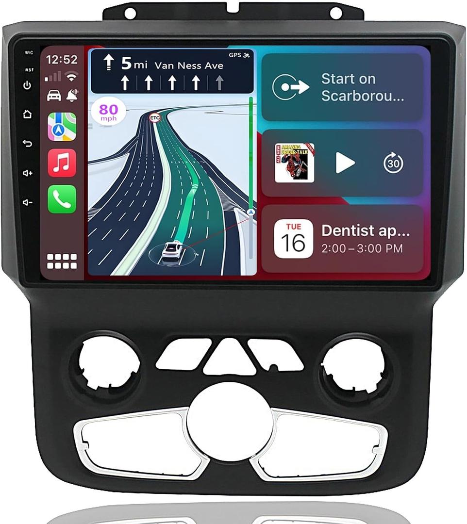 for Dodge Ram 1500 2500 3500 Radio Upgrade 2013-2019: Android 14 Car Stereo with Wireless CarPlay and Android Auto - 9 Inch Touchscreen GPS Navi Head Unit with Bluetooth - Only fit Automatic AC
