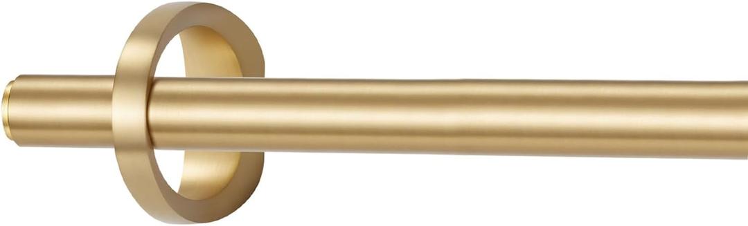 Modern Curtain Rods, 1Inch Diameter Decorative Single Window Rod Telescoping 84-134 Inch Adjustable Drapery Rods Warm Gold Color For Bedroom Living Room Kitchen Office