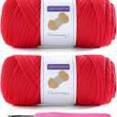 2 Pack T Shirt Yarn for Crocheting with 1 Crochet Hook, Elastic Tshirt Yarn for Crochet Bag/Baskets/Home Decor, Spaghetti Yarn Thick Knitting Yarn Total Length 130 Yds, Weight 14 Oz (Red)