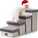 Dog Stair for Small Dogs with Storage, Foldable Pet Step with Soft Cover, Older Cat Ramp for Chair Couch Sofa, Lightweight, Durable, Comfort, 33x13x17.7 inch, 4 Tiers Grey