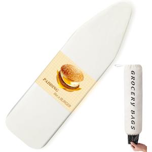 BNDX Ironing Board Cover, 18" x 49" Standard Size Thick Padding with Bongee Cord, Stain Resistant & Durable Scorch, 2 Click Buckles for Smooth Iron Beige Natural Twill(Bonus Plastic Bag Holder)