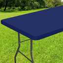 Smiry Rectangle Tablecloth, Elastic Fitted Flannel Backed Vinyl Tablecloths for 6ft Folding Tables, Waterproof Wipeable Table Covers for Indoor, Outdoor, Picnic and Camping (Navy, 36"x72")