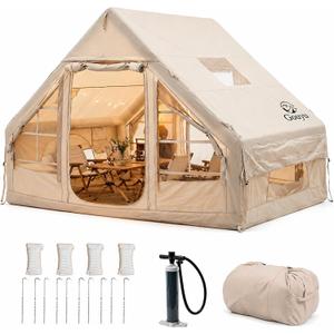 4-6 Person Inflatable Camping Tent, Panoramic PVC Skylight & Privacy Cover, 420D Oxford Waterproof UPF30+, PVC Air Beams, Mesh Ventilation, 5-Min Quick Setup Blow Up Tent for Family, 118x79x79 inch/3x2x2 m