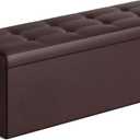 SONGMICS MAZIE Collection - 43 Inches Folding Storage Ottoman Bench, Ottoman with Storage, Foot Rest Stool, Load 660 lb, for Living Room, Synthetic Leather, Brown ULSF703