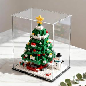 SVENJBB Large Display Case for Dolls, 13x13x16 Inch Acrylic Box for Trophy and Figures, Clear Acrylic Display Cases with Matte Black Base for Collection Protection and Storage