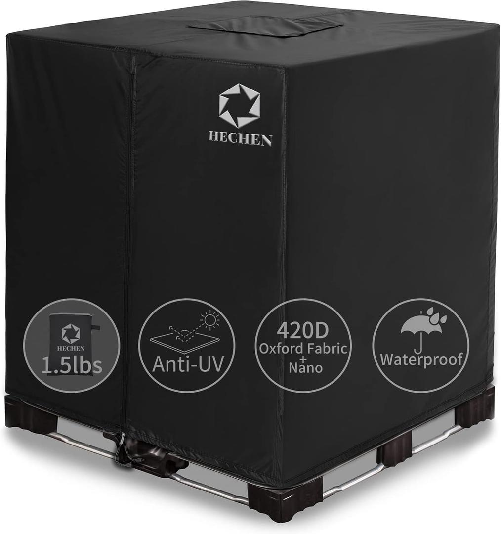 IBC Tote Cover,Zipper,420D Heavy Duty Nano Materials Waterproof,Fit 275 Gallon Water Tank(Black)