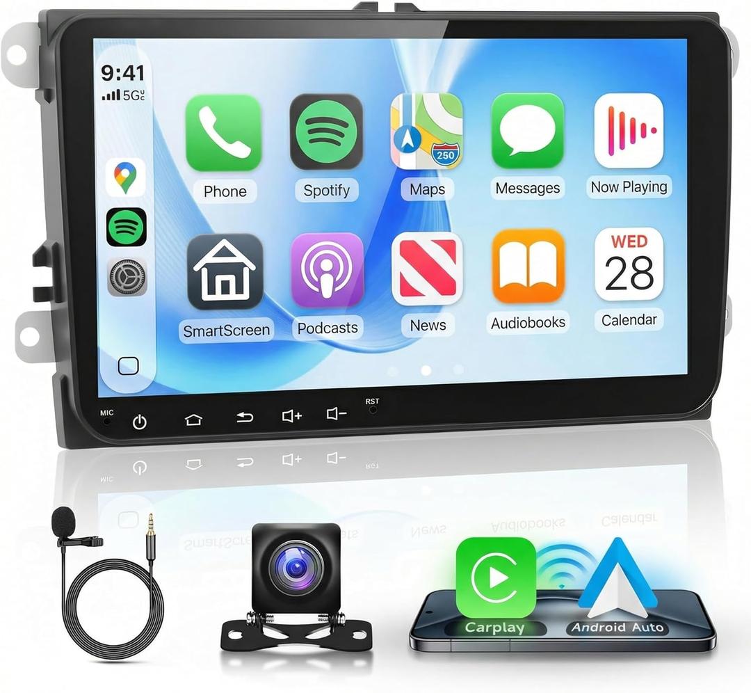 8 Core 6G+128G Android Car Radio Stereo for VW Volkswagen Seat Golf Passat Jetta Beetle Tiguan Touran EOS, Wireless CarPlay Android Auto, 9 inch touochscreen Radio, WiFi GPS FM RDS AHD Backup Camera