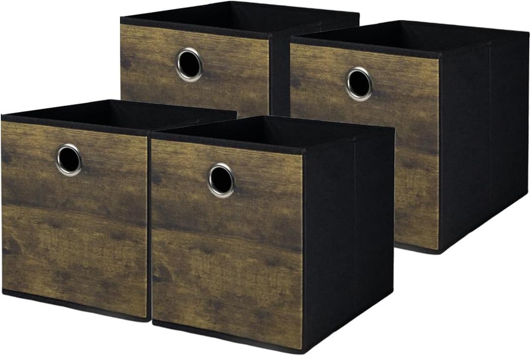 4 Pack Durable Storage Cube Bin with Decorative Wood Grain,Stylish Thickened Fabric Cube Box,Space-saving Storage Basket for Shelves,Closet,Office,Bedroom,Living Room,Nursery,Dorm,RV,13x13x13in(Large)