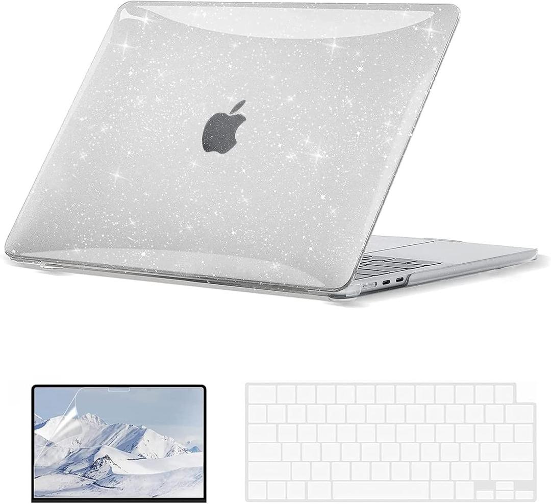 EooCoo Case Compatible with MacBook Air 13 inch M5 2026-2022 Release M4 M3 M2 A3449 A3240 A3113 A2681, Glitter Hard Shell&Keyboard Skin Cover&Screen Protector for Mac Air 13.6 inch, Sparkly Clear