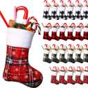 Honoson 72 Pieces 7 Inch Christmas Stockings Bulk Mini Buffalo Plaid Stocking Classic Stocking Red and Green Plaid Design Small Christmas Stockings Rustic Socks for Xmas Holiday Decorations