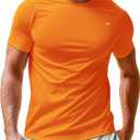 Mens Performance T Shirts Short Sleeve Athletic Fit Tee Shirt | Moisture wicking quick dry high elasticity gym activewear running top durable shrink resistant cooling workout tshirt (Orange, M)