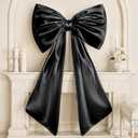 Black Bow Decor, 40 x 24 Inches Large Big Black Bow Party Decorations for Backdrop Birthday Wedding Bride, Huge Satin Ribbon Tie Hanging Wall Decor for Her (Satin, Internal Stability Layer)