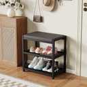 ZHOOGE Small Shoe Bench Shoe Rack Storage Bench Entryway Bench Shoe Shelf with Seat Cushion, Stable Shoe Organizer for Entryway, Living Room, Bench Seat Holds Up to 300 lb, (17"x 10"x 16", L x W x H)
