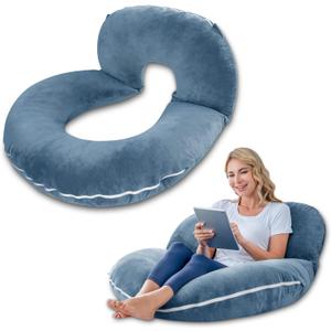 INSEN Reading Pillow, Back Pillow for Sitting in Bed for Reading, Nurse & Relax, Reading Pillow for Adults, Moms & Kids, Sit Up Pillow for Bed, Blue (Basic)