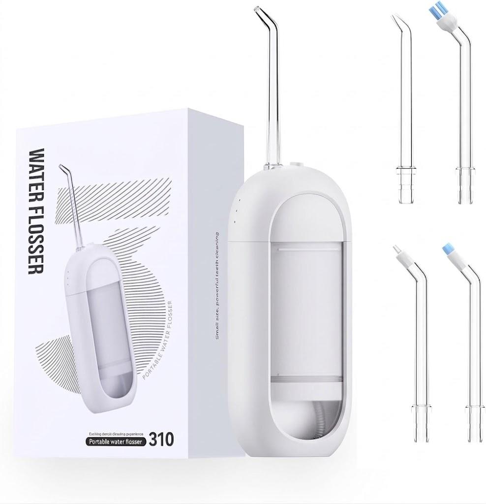 Water Flosser - Waterproof Portable for Teeth Water Dental Flosser Portable Cordless Oral Irrigator 3 Modes 6 Flossing Nozzles, Compact & Light for Travel (White)