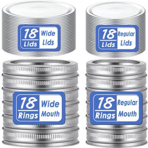 72 Pcs/36 Sets Wide Mouth Canning Lids with Rings Fits Ball, Kerr & More, Premium Mason Jar Lids with Rings for Regular Mouth Ball, Kerr Jars - Food Grade Material