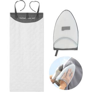 Over The Door Press Pad, Vertical Mounted Clothes Steamer Shield with Protective Glove, Heatproof Mat for Handheld Garment Care Tools, Gray and White