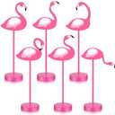 Wenqik 6 Pcs Flamingo Wood Tall Standing Block Set Tropical Bird Table Centerpieces Toppers Summer Pink Flamingo Table Sign for Home Office Desk Tier Tray Decor Party Supplies