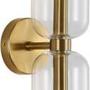 Minimalist 2-Light Gold Wall Sconces with Cylinder Glass Shades- Mid Century Vanity Wall Double Lights Hardwired- Modern Indoor Glass Wall Mounted Art Decor Lights, Clear, 1 Pack 