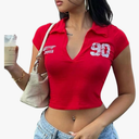 SOLY HUX Women's Y2k Crop Top Summer Collared V Neck Short Sleeve Graphic T-Shirts Streetwear M