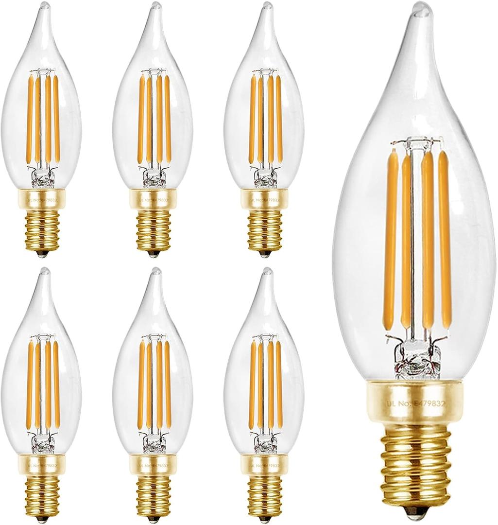 Hizashi LED Candelabra Bulbs 40 watt Equivalent, 90+ CRI Dimmable E12 LED Bulb Flame Tip Candle Bulbs, 4W 450LM 2700K Soft Warm White, CA10 Chandelier Bulbs Candelabra Base, UL Listed - 6 Pack