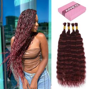 Super Wave Bulk Human Hair for Braiding No Weft 100g (1Pack-4Bundles) 100% Unprocessed Brazilian Virgin Human Hair Bulk Human Braiding Hair For Micro Braids Curly Deep Bulk 24 inch #99j