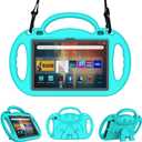 Lightweight Shockproof Kids Tablet Case with Handle, Bracket and Shoulder Strap, Incompatible with Nokia TCL -Cyan