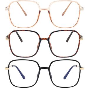 3 Pack Oversized Reading Glasses for Women Men, Large Super Light Frame Blue Light Blocking Readers Eyeglasses (Black,tortoiseshell,brown)