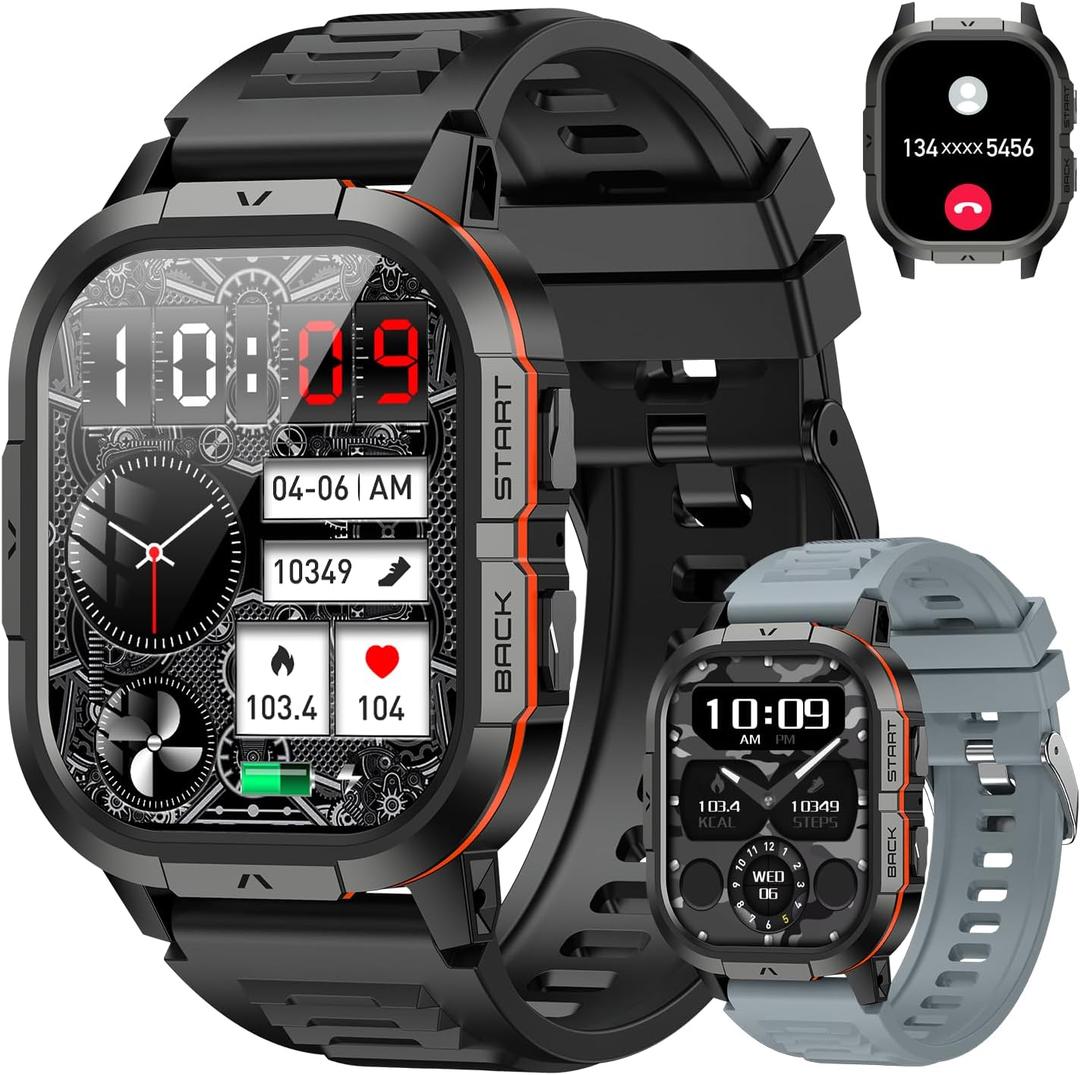 Smart Watch for Men Fitness Tracker: Waterproof Military Digital Mens Watches Running Make Answer Call Smartwatch Android Phone iPhone Samsung Compatible Sleep SpO2 Heart Rate Monitor Step Pedometer
