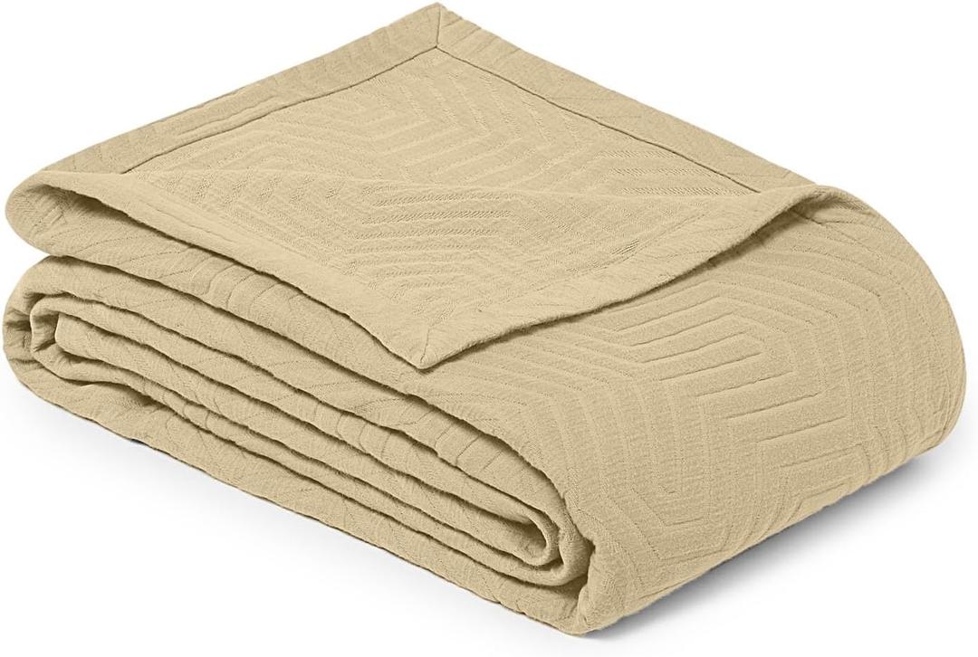 Threadmill Luxury Cotton Blankets for Twin Size Bed | All-Season 100% Cotton Twin Blanket for Bed | Aster Jacquard Lightweight, Soft & Cozy Coverlet, 350GSM, 68 x 90 inches | Beige