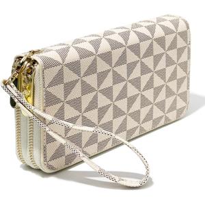 Veki Women's Wallet Double Zipper Pocket Wallets with Wrist Strap, Leather Credit Card Purse for Women Men (White)